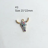 14K Plated Cow Head Pendant Enamel Print Ethnic DIY Jewelry