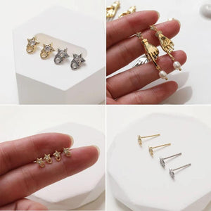 6PCS 14K Plated Zircon Star Earrings Studs Jewelry DIY Supplies