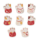 10Pcs Enamel Fortune Cat Charms Bell Pendant DIY Jewelry Making