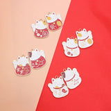 10Pcs Enamel Fortune Cat Charms Bell Pendant DIY Jewelry Making