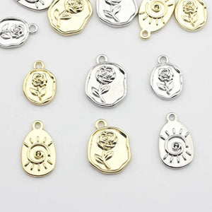 10Pcs Geometric Rose Coin Pendant for Jewelry Making DIY
