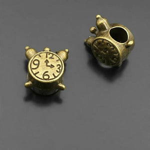 30PCS Antique Bronze Alarm Clock Large Hole Spacer Beads Bracelet Jewelry Making