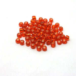 80g 4mm Orange Glass Seed Beads with Silver Inner Line for Jewelry Making