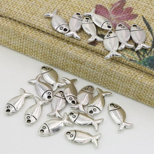 Tibet silver-color 50pcs Fishes Shape Spacers Beads DIY Findings B2537