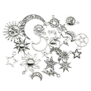 20 PCS Vintage Silver Sun Moon Stars Charms Pendants For DIY Jewelry Making