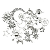 20 PCS Vintage Silver Sun Moon Stars Charms Pendants For DIY Jewelry Making