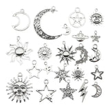20 PCS Vintage Silver Sun Moon Stars Charms Pendants For DIY Jewelry Making