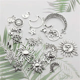 20 PCS Vintage Silver Sun Moon Stars Charms Pendants For DIY Jewelry Making