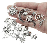 20 PCS Vintage Silver Sun Moon Stars Charms Pendants For DIY Jewelry Making