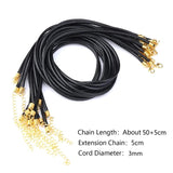 20Pcs/lot 50+5cm Leather Cord Wax Braided 3mm Rope Chain Necklace