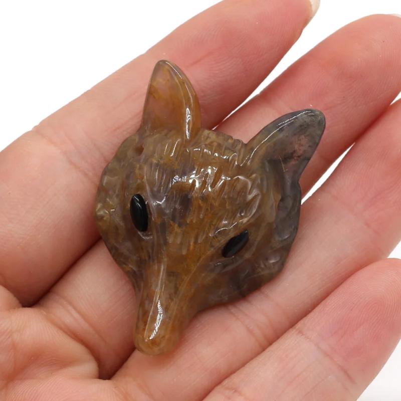 Handcarved Foxes Head Shape Beads Pendant Natural Stone Crystal Pendant Charms