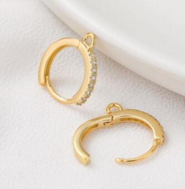 Copper Zircon Hoop Round Ear Buckle DIY Drop Earring 6PCS