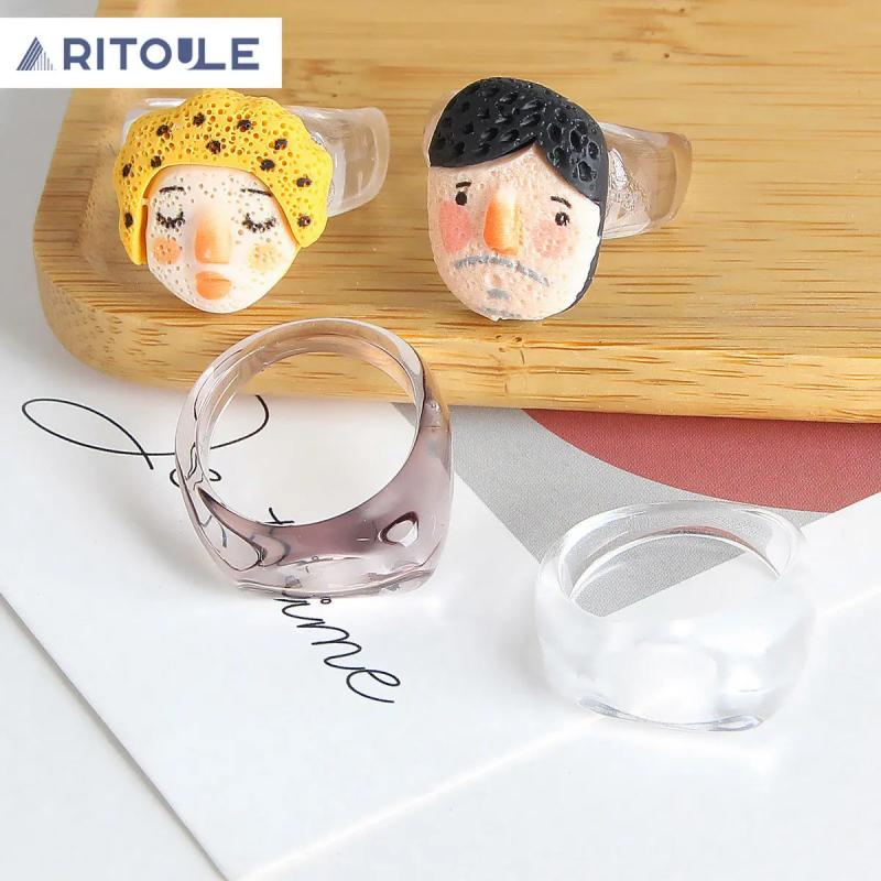 Exaggerated Concave Glass Resin Ring Earring Set