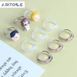 Exaggerated Concave Glass Resin Ring Earring Set