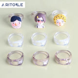 Exaggerated Concave Glass Resin Ring Earring Set