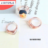 Exaggerated Concave Glass Resin Ring Earring Set