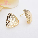 10PCS 17MM 24K Brass Stone Pattern Triangle Stud Earrings Pins