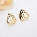 10PCS 17MM 24K Brass Stone Pattern Triangle Stud Earrings Pins