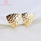 10PCS 17MM 24K Brass Stone Pattern Triangle Stud Earrings Pins