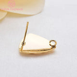 10PCS 17MM 24K Brass Stone Pattern Triangle Stud Earrings Pins