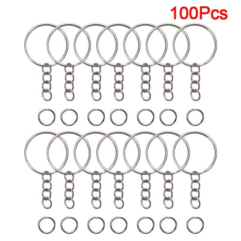 DIY Key Chain Making Kit with 50 Key Ring Rings and 50 Open Jump Rings