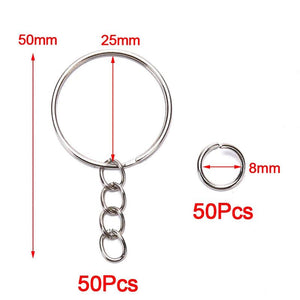 DIY Key Chain Making Kit with 50 Key Ring Rings and 50 Open Jump Rings