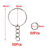 DIY Key Chain Making Kit with 50 Key Ring Rings and 50 Open Jump Rings