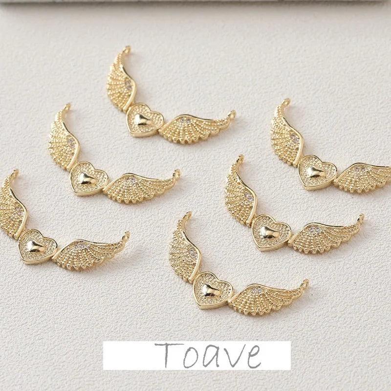 Copper Plated Feather Wings Love Heart Pendant Necklace