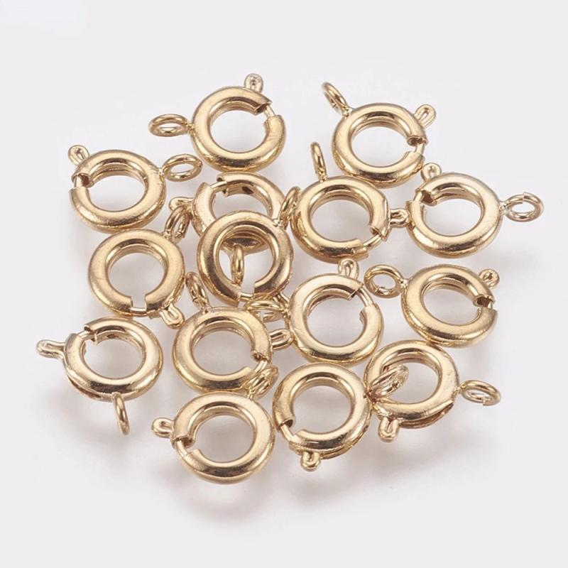 20pcs Brass Spring Ring Clasps DIY Jewelry Fastener Hook Nickel Real 18K Plated