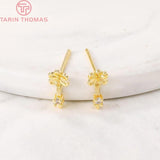 4PCS 24K Brass Zircon Flower Stud Earrings