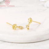4PCS 24K Brass Zircon Flower Stud Earrings