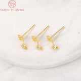4PCS 24K Brass Zircon Flower Stud Earrings