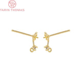 4PCS 24K Brass Zircon Flower Stud Earrings