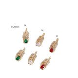 Copper Plated Zircon Leaf Pendant for DIY Jewelry 4pcs