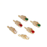 Copper Plated Zircon Leaf Pendant for DIY Jewelry 4pcs