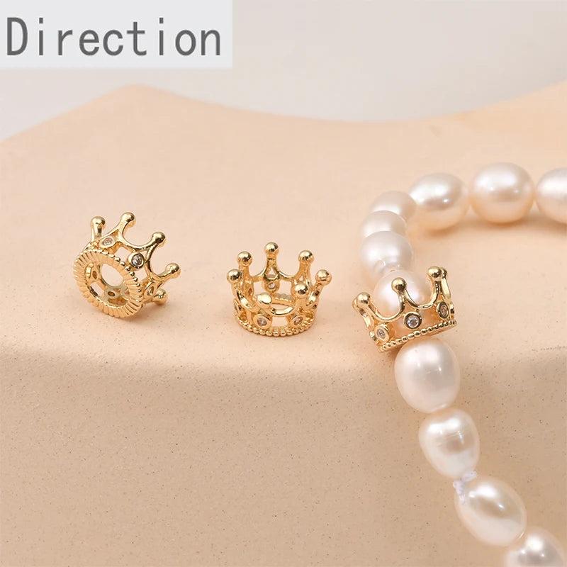Copper-Plated Gold-Coated Zircon Crown Beads Pendant DIY Jewelry