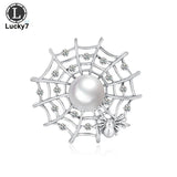 Exaggerated Alloy Pearl Rhinestone Web Brooch