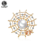 Exaggerated Alloy Pearl Rhinestone Web Brooch