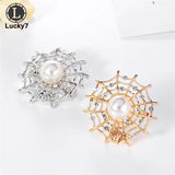Exaggerated Alloy Pearl Rhinestone Web Brooch