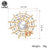 Exaggerated Alloy Pearl Rhinestone Web Brooch