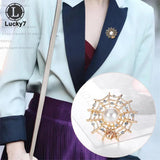 Exaggerated Alloy Pearl Rhinestone Web Brooch