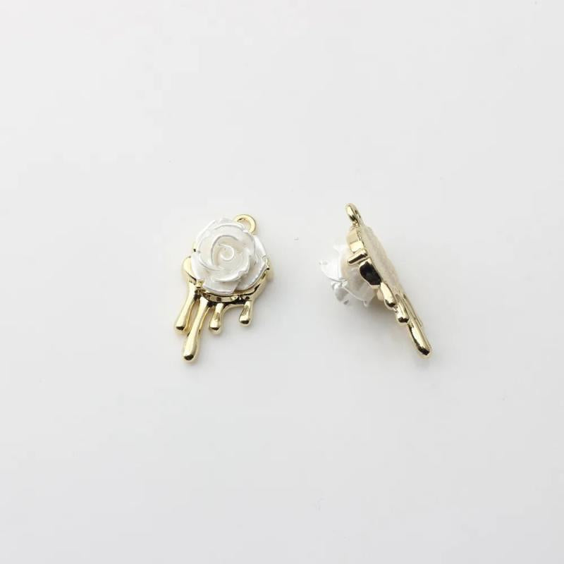 Alloy Plating 3D Pearl Rose Pendant DIY Earrings Necklace