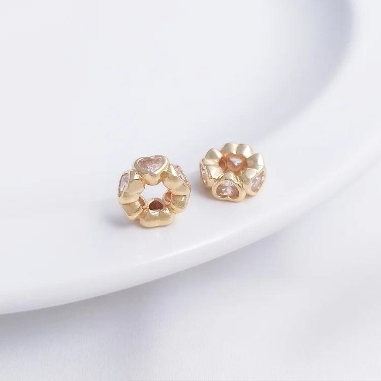 14K Peach Heart Zirconia Bead Spacer Ring Necklace Jewelry