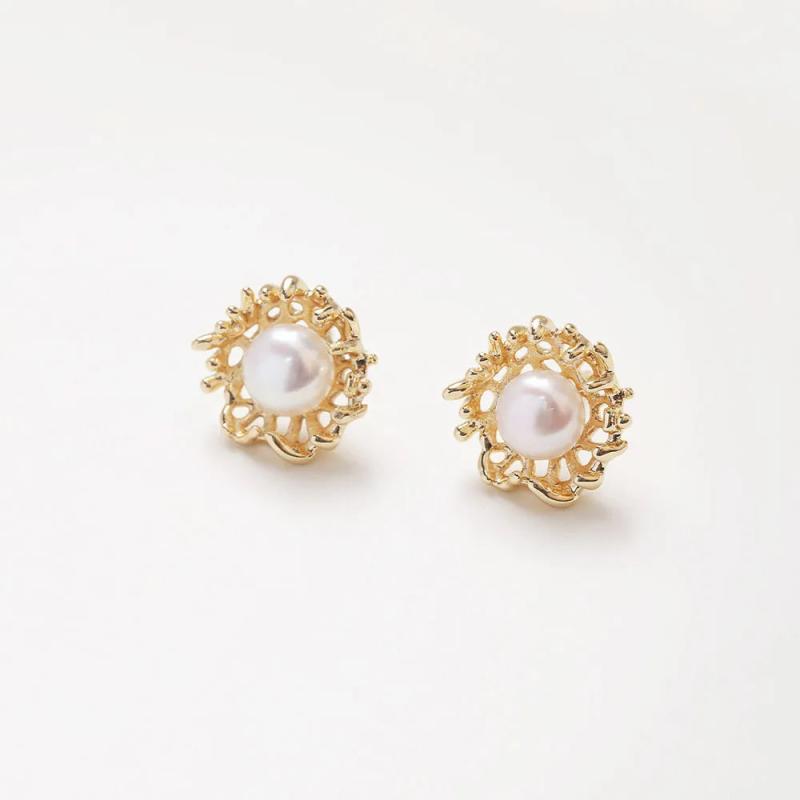 2PCS Natural Pearl Ear Studs Earrings 14k Plated 16mm