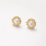2PCS Natural Pearl Ear Studs Earrings 14k Plated 16mm