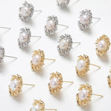 2PCS Natural Pearl Ear Studs Earrings 14k Plated 16mm