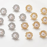 2PCS Natural Pearl Ear Studs Earrings 14k Plated 16mm