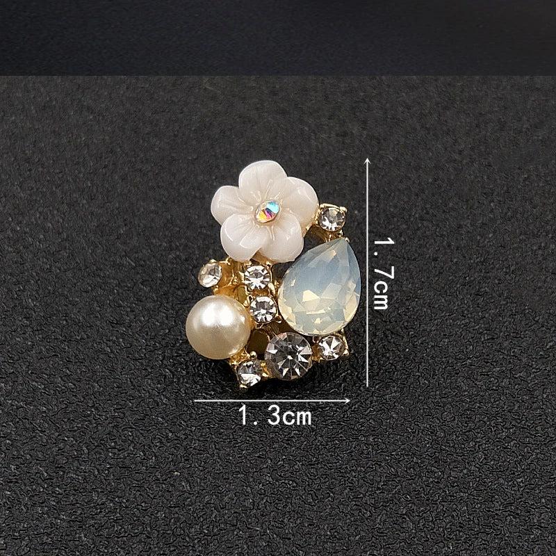 10 PCS 13*17mm Rhinestone Pearl Flower Buckles Jewelry Making