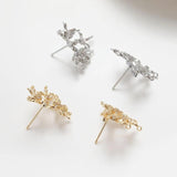 4PCS Flowers Leaves Ear Studs Jewelry Findings 14k Plated 18*20mm