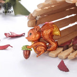 Squirrel Rhinestone Animal Brooch Pine Cone Retro Pin